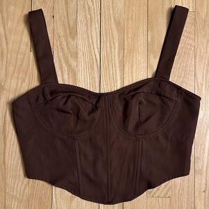PrettyLittleThing Chocolate Brown Cropped Corset Top With Straps, Size 8 (US)
